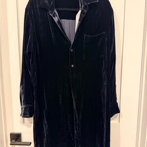 Vince Navy Velvet Shirt Midi Dress